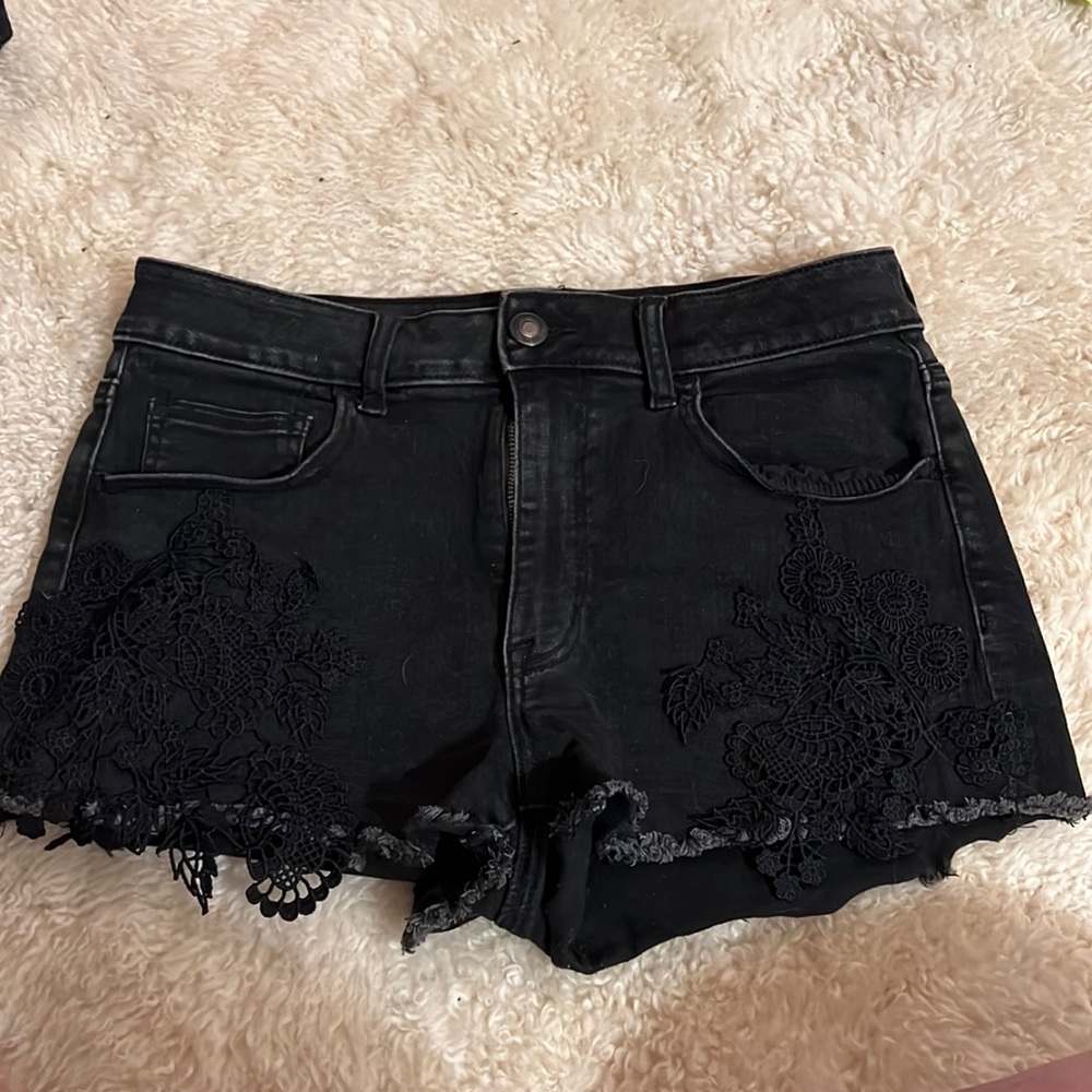 Black American Eagle Super Super Stretch X Hi-Rise Shortie